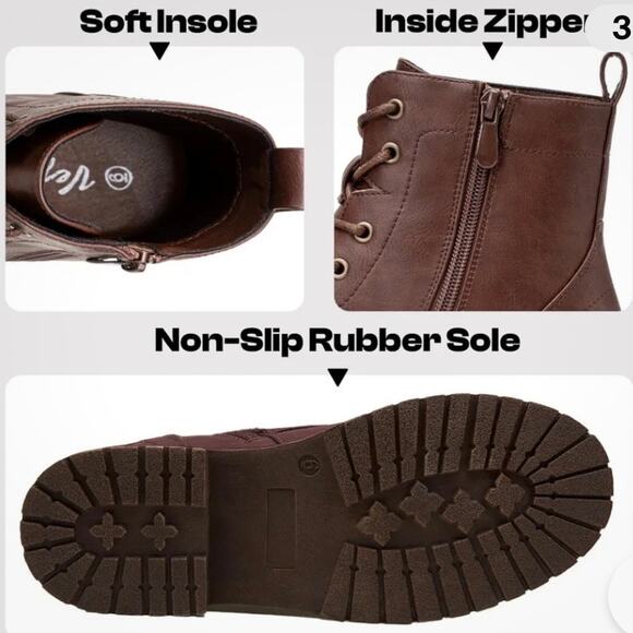 Vepose Cognac Lace up Low Heel Fashion Combat Booties Ankle Boots NIB Size 11 - Picture 7 of 10